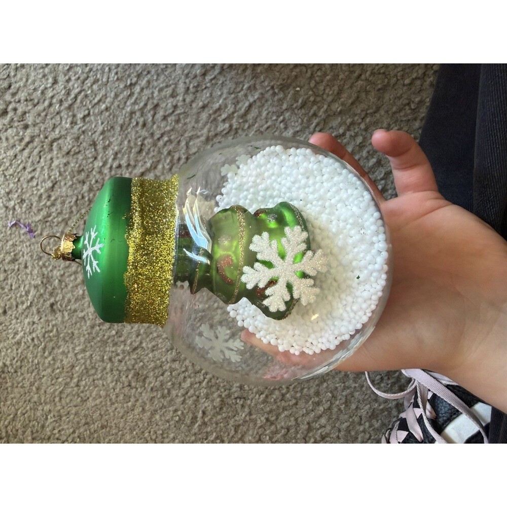North Pole Trading Co. Hand Painted Glass Ornament Snow Globe Christmas Tree
